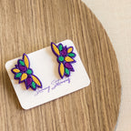 stunning statements clay mardi gras lightweight statement festive glitter shiny purple green gold stud earrings