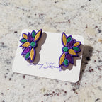 stunning statements clay mardi gras lightweight statement festive glitter shiny purple green gold stud earrings