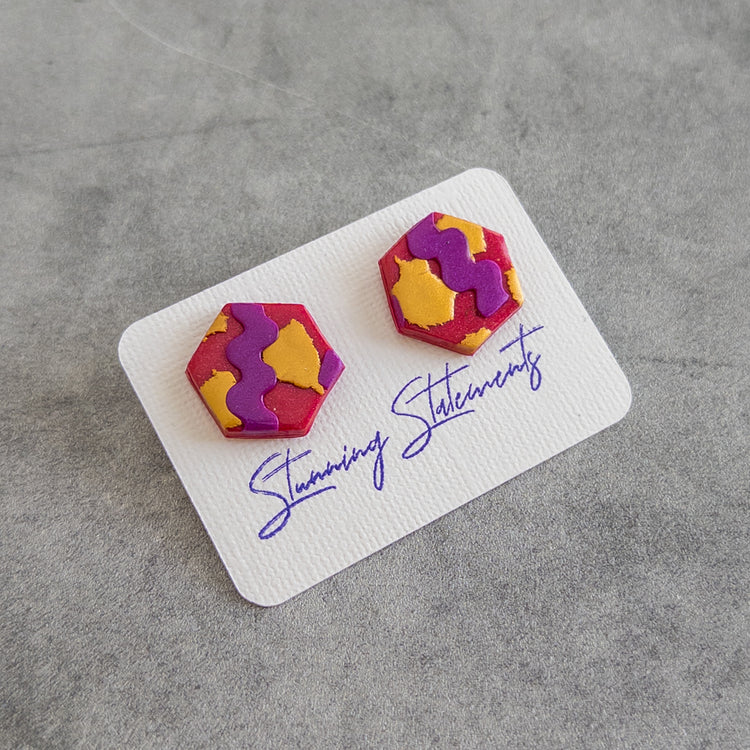 stunning statements clay bold bright colorful trendy purple yellow pink franki stud earrings