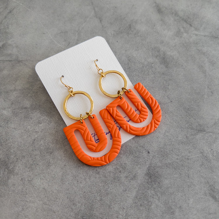 stunning statements textured clay big oversized colorful bold bright orange eliana dangle earrings