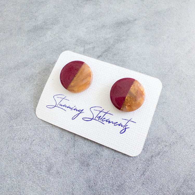 stunning statements circle statement marble bold bright maroon burgundy dayna stud earrings