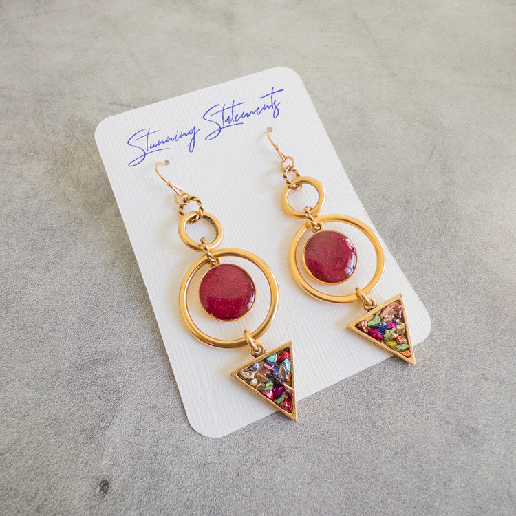 Stunning statements elegant burgundy maroon gold statement cocktail party athena earrings