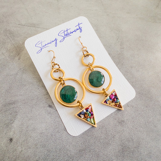 Stunning statements elegant gold green cocktail party statement athena earrings