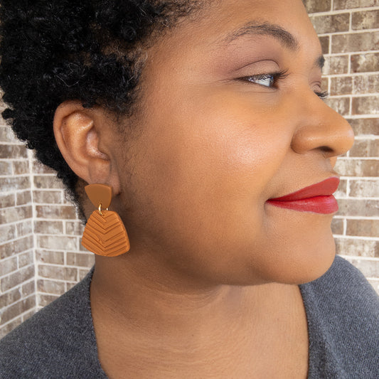 stunning statements fan green clay textured statement  tan brown blake earrings