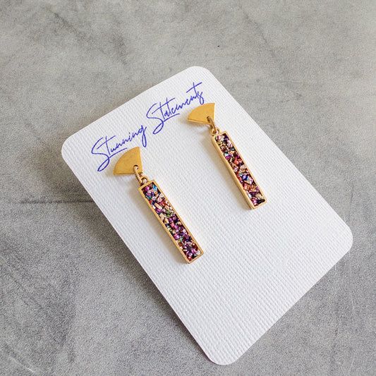 stunning statements elegant bridal cocktail party gold colorful rectangle chic petra dangle earrings