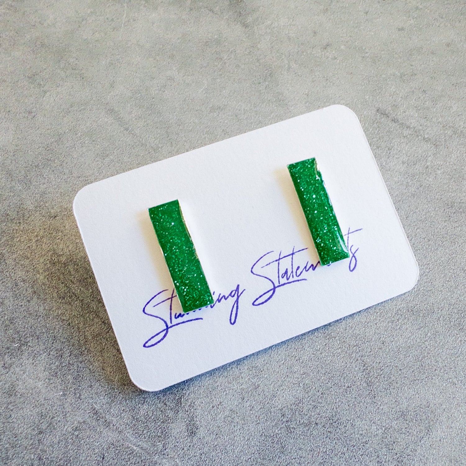 stunning statements clay lightweight small bitsy minimalist colorful rectangle green stacey stud earrings