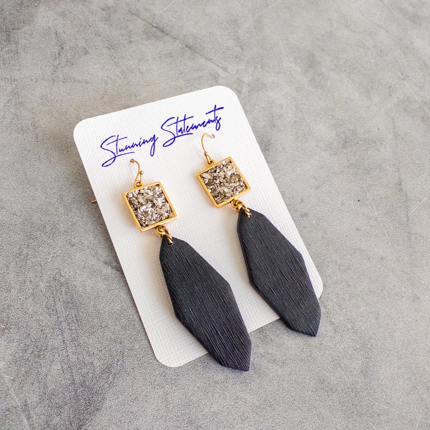 stunning statements colorful clay elegant sophisticated cocktail party black and gold dionne dangle earrings