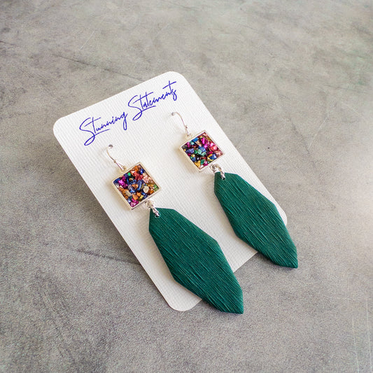 stunning statements colorful clay elegant sophisticated cocktail party green and silver dionne dangle earrings