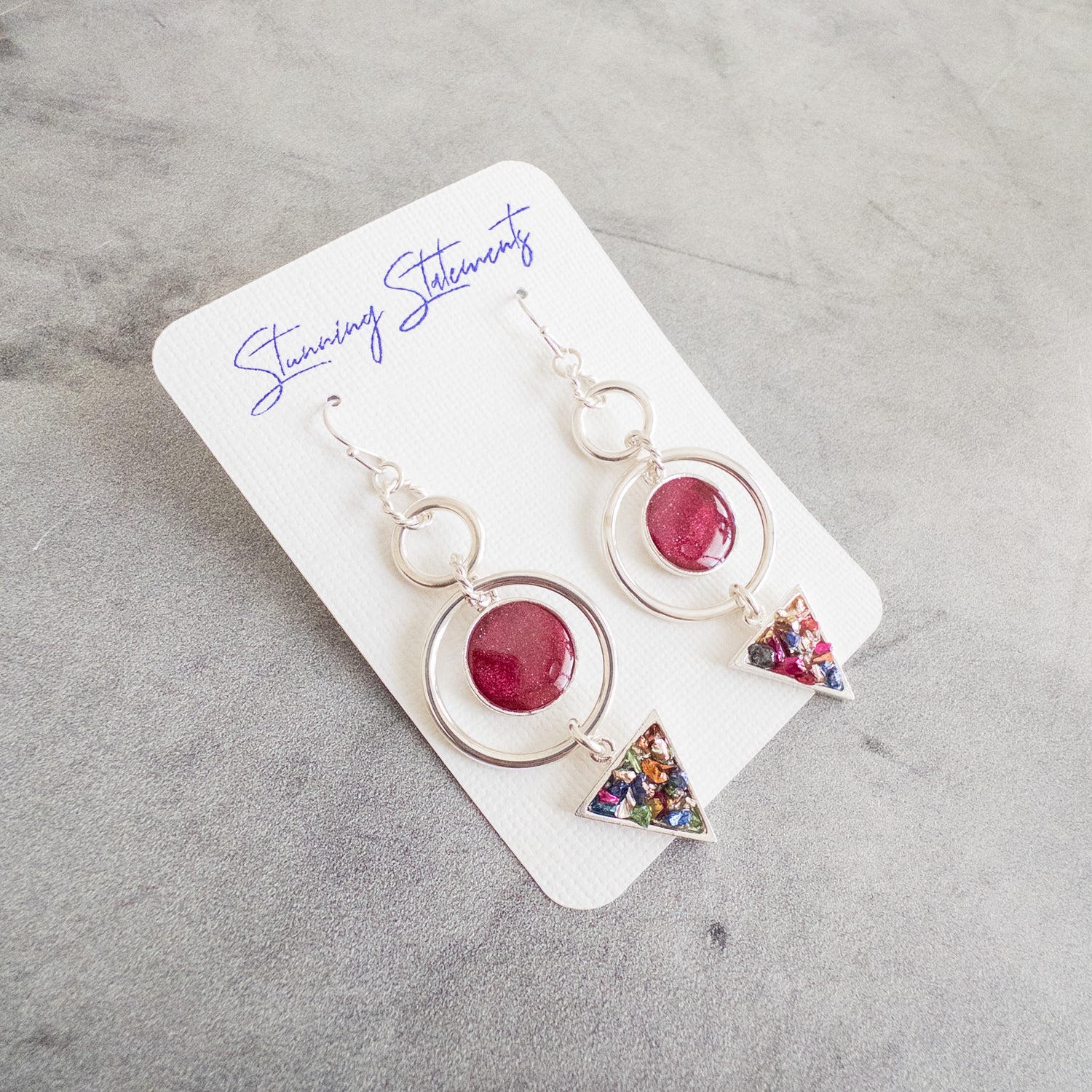 Stunning statements maroon burgundy silver elegant cocktail party statement  athena earrings