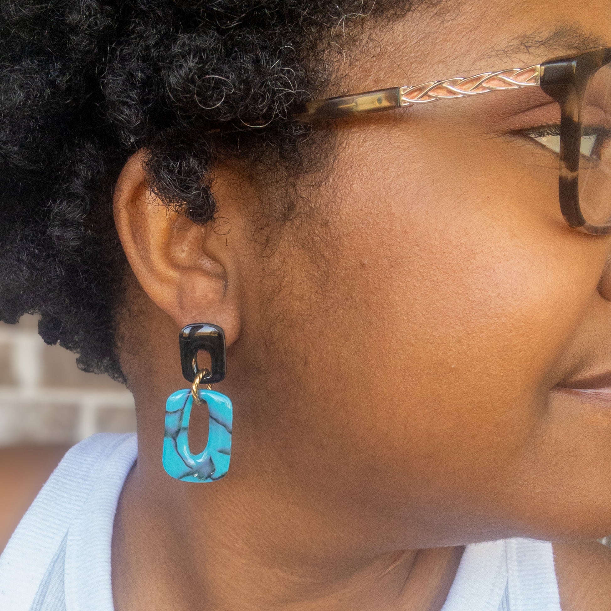 Brooke Faux Turquoise Square Dangle Earrings