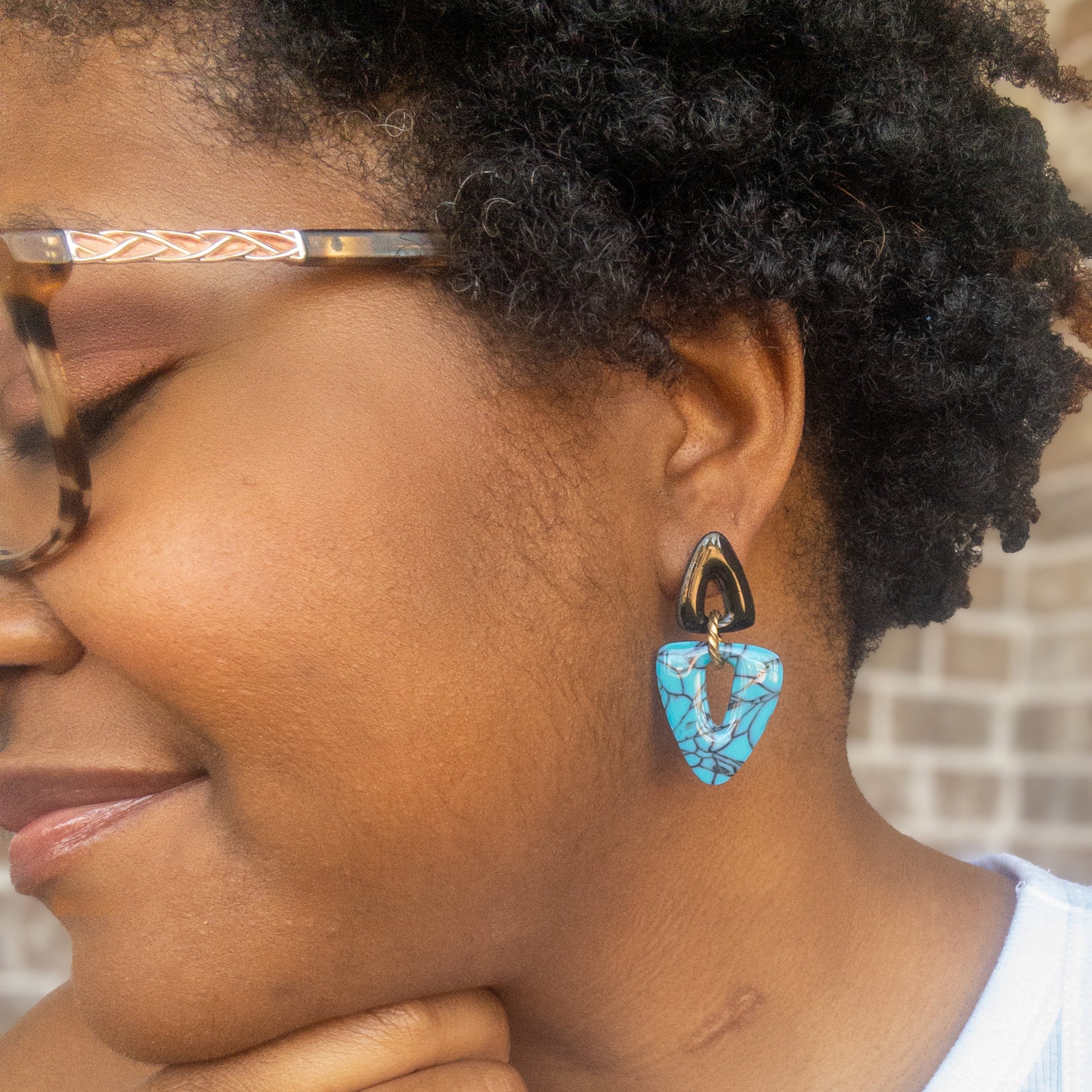 Brooke Faux Turquoise Triangle Dangle Earrings