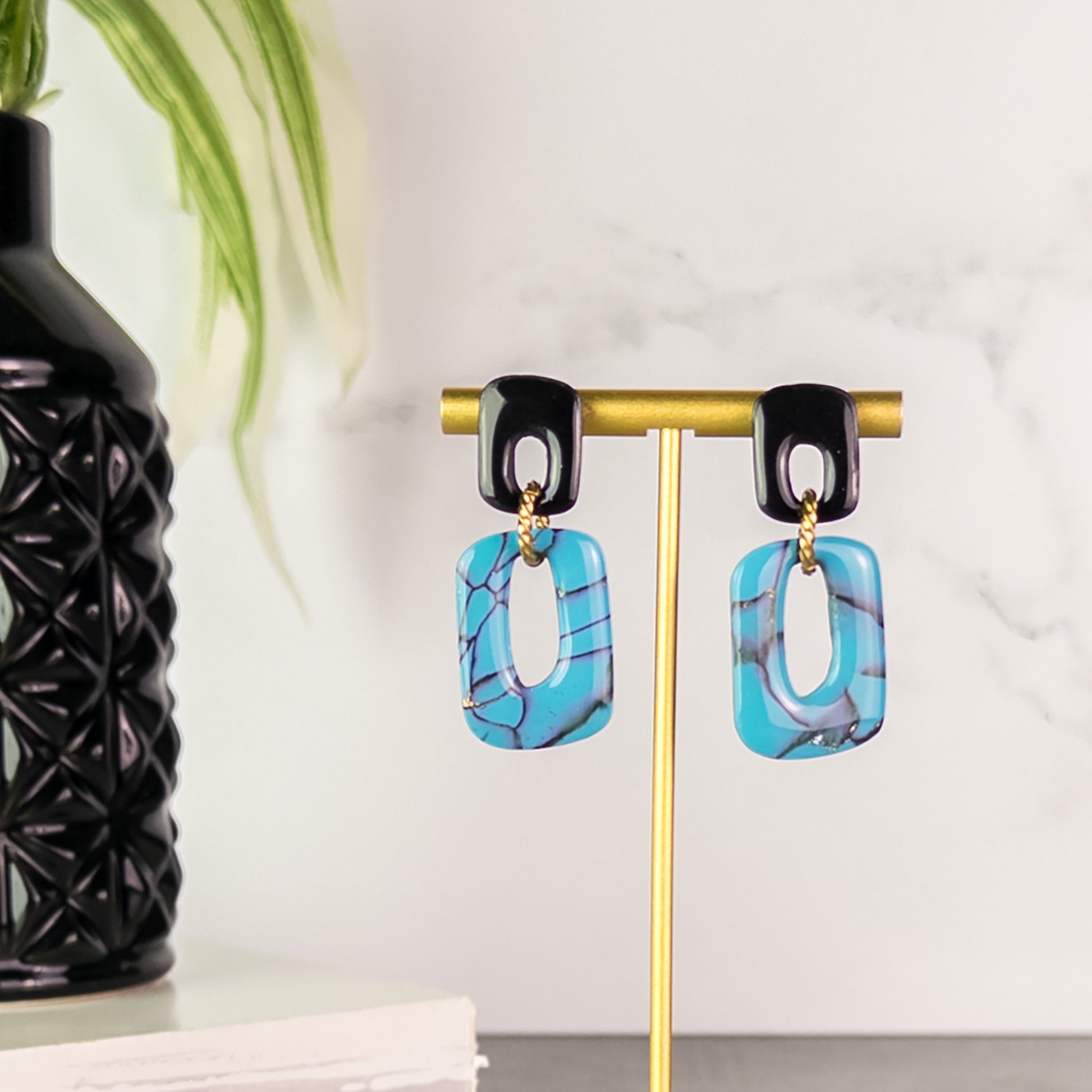 Brooke Faux Turquoise Square Dangle Earrings