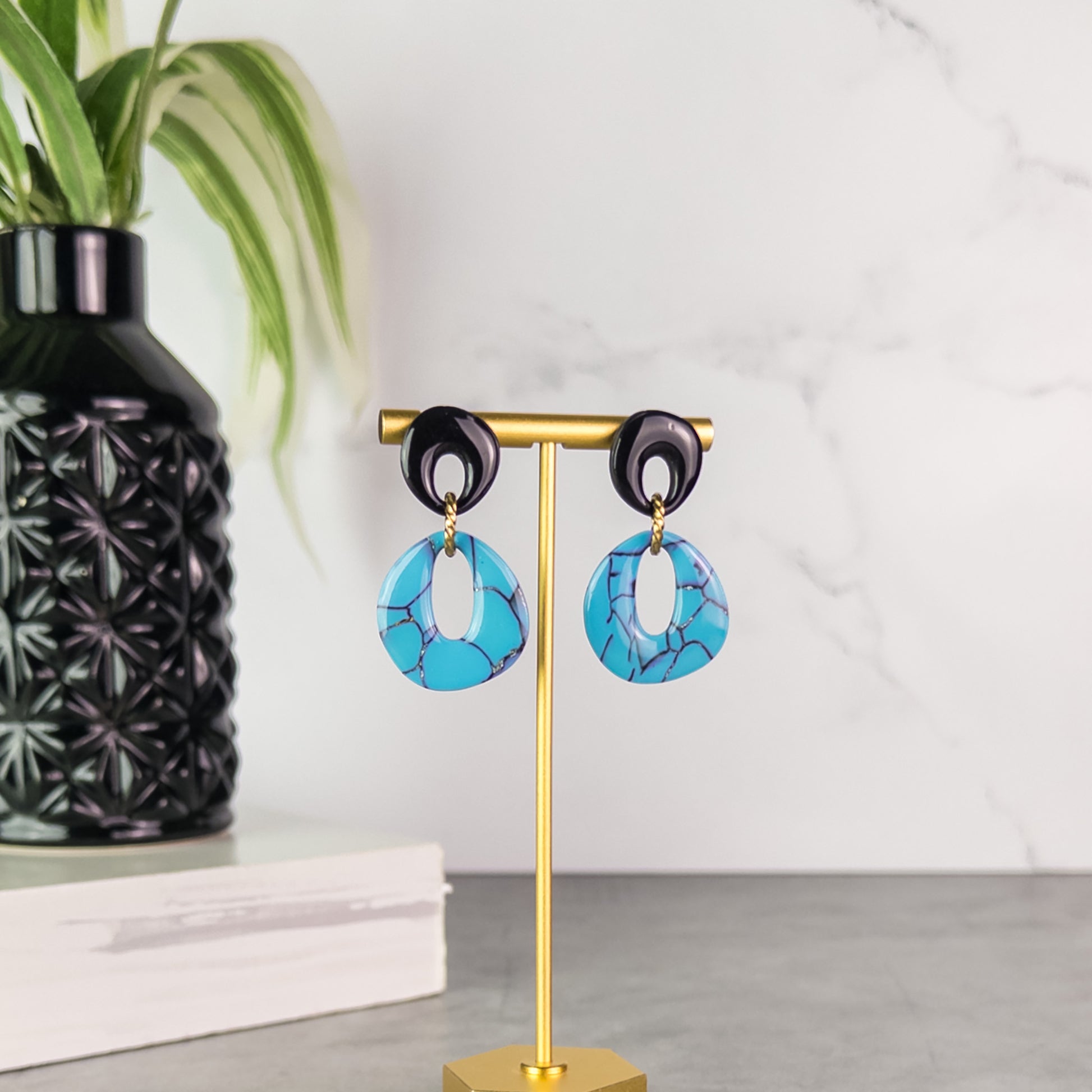 Brooke Faux Turquoise Circle Dangle Earrings