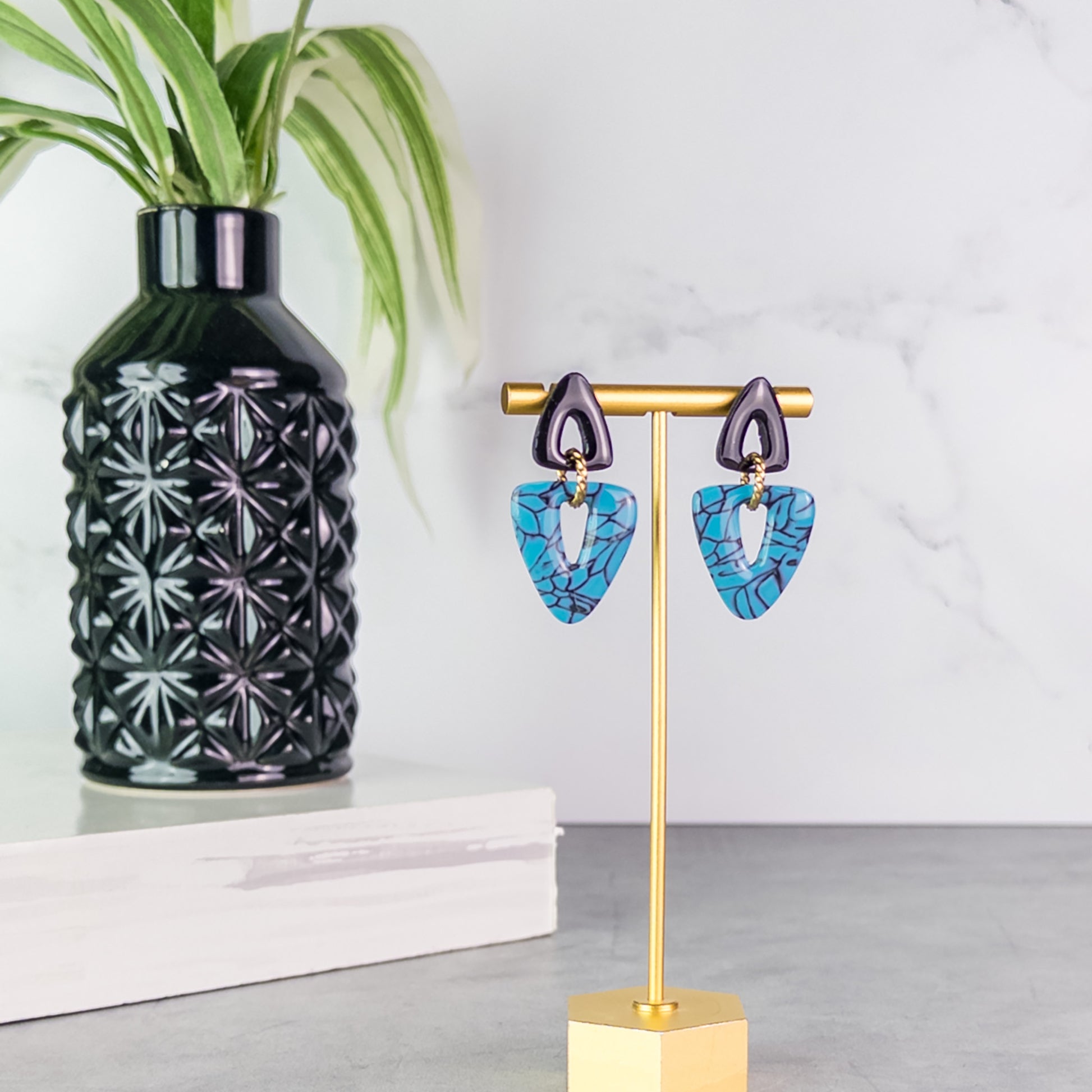 Brooke Faux Turquoise Triangle Dangle Earrings