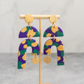 stunning statements clay mardi gras dangle lightweight statement alyssa earrings purple green gold