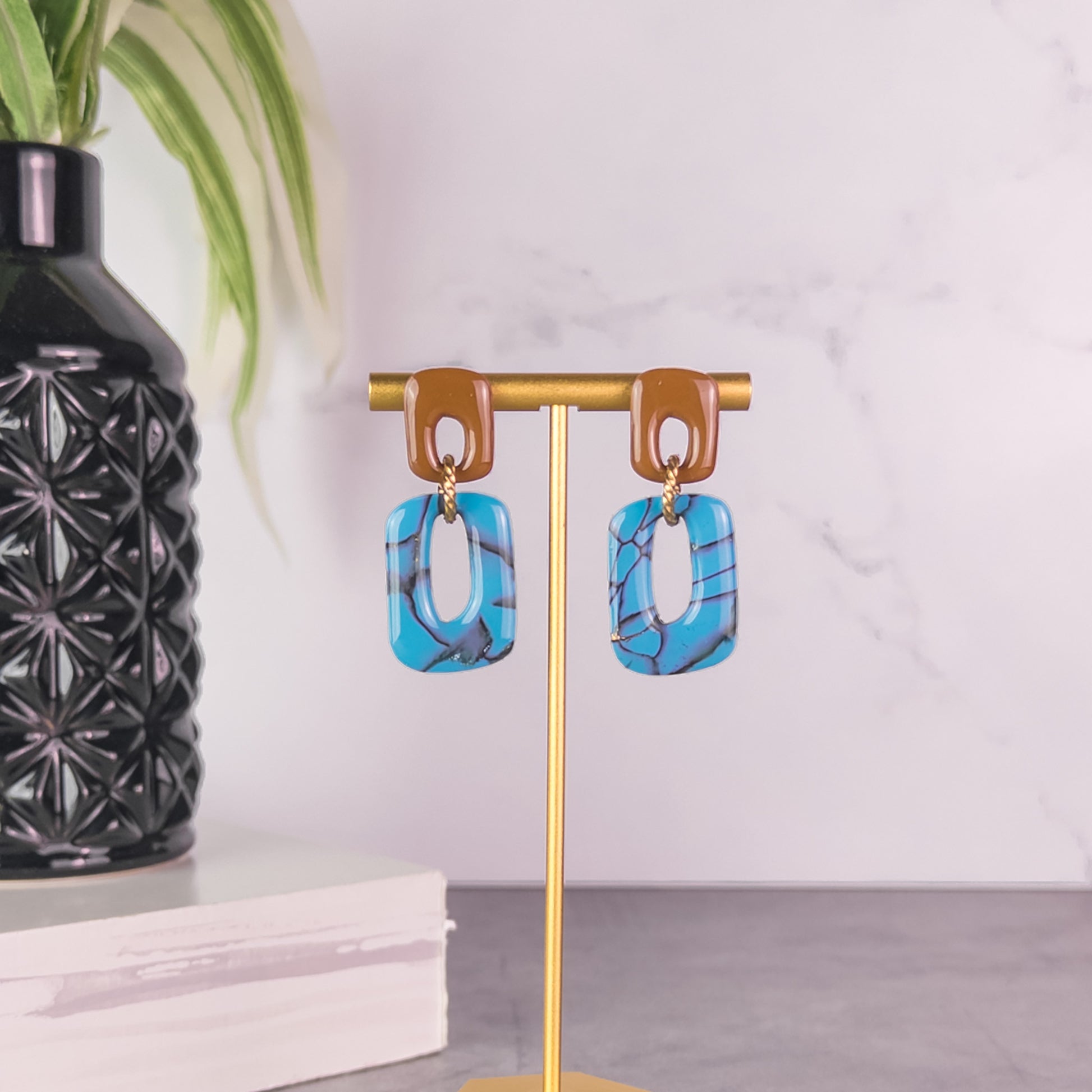 Brooke Faux Turquoise Square Dangle Earrings