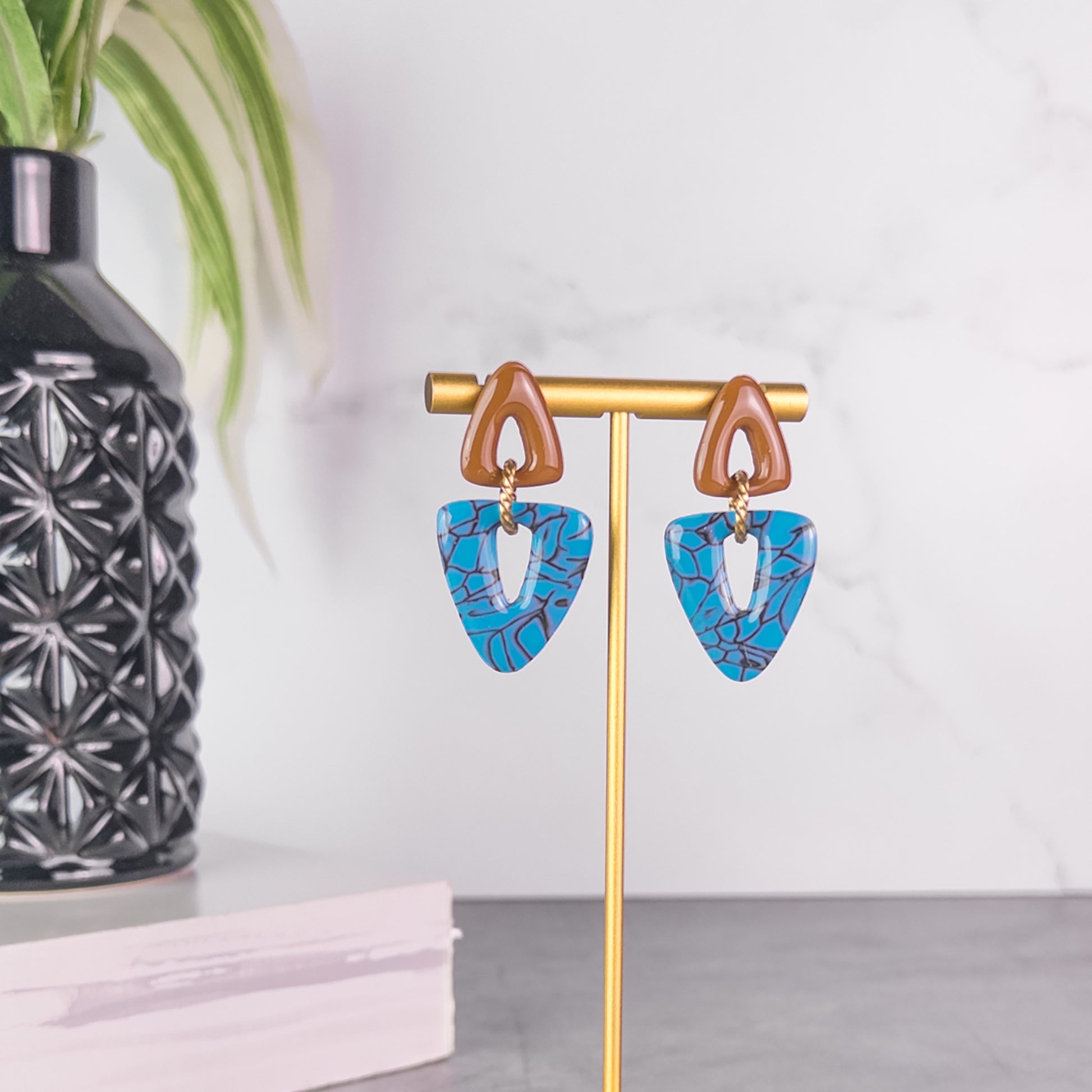 Brooke Faux Turquoise Triangle Dangle Earrings