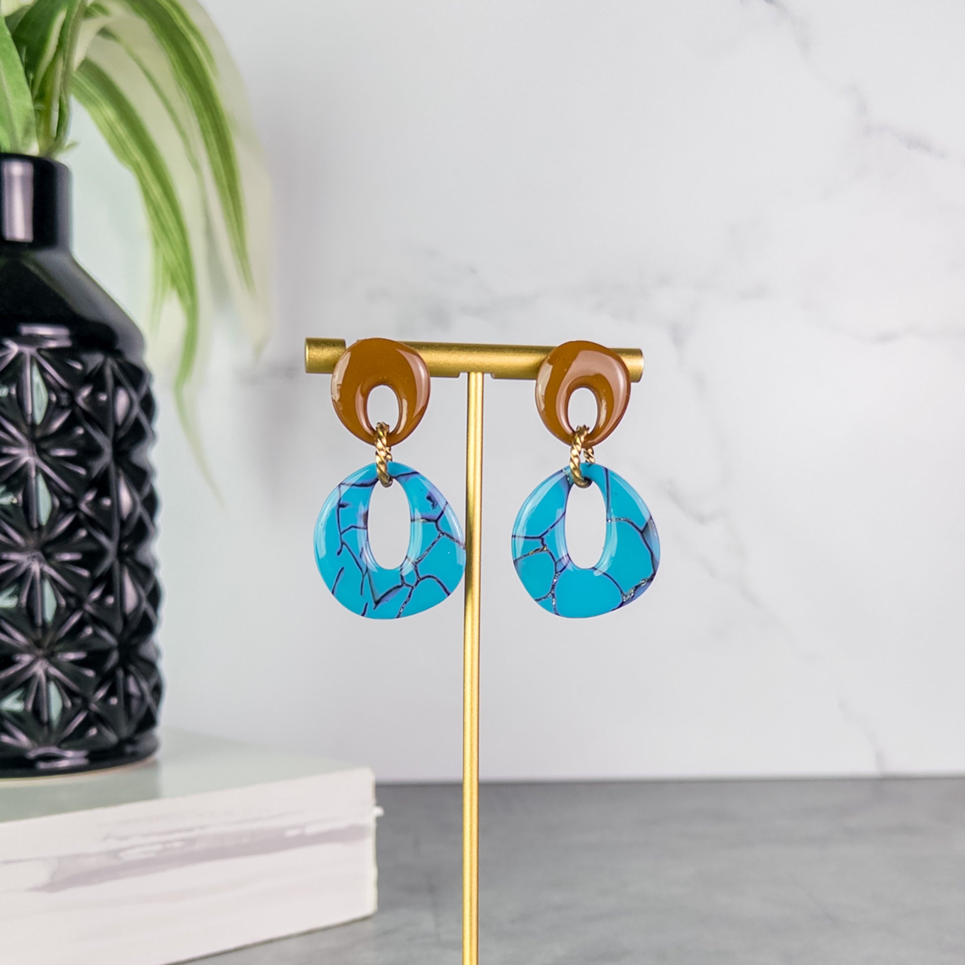 Brooke Faux Turquoise Circle Dangle Earrings