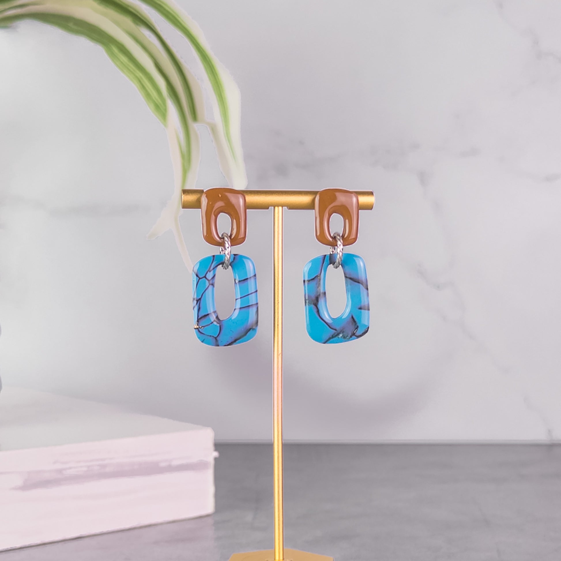 Brooke Faux Turquoise Square Dangle Earrings