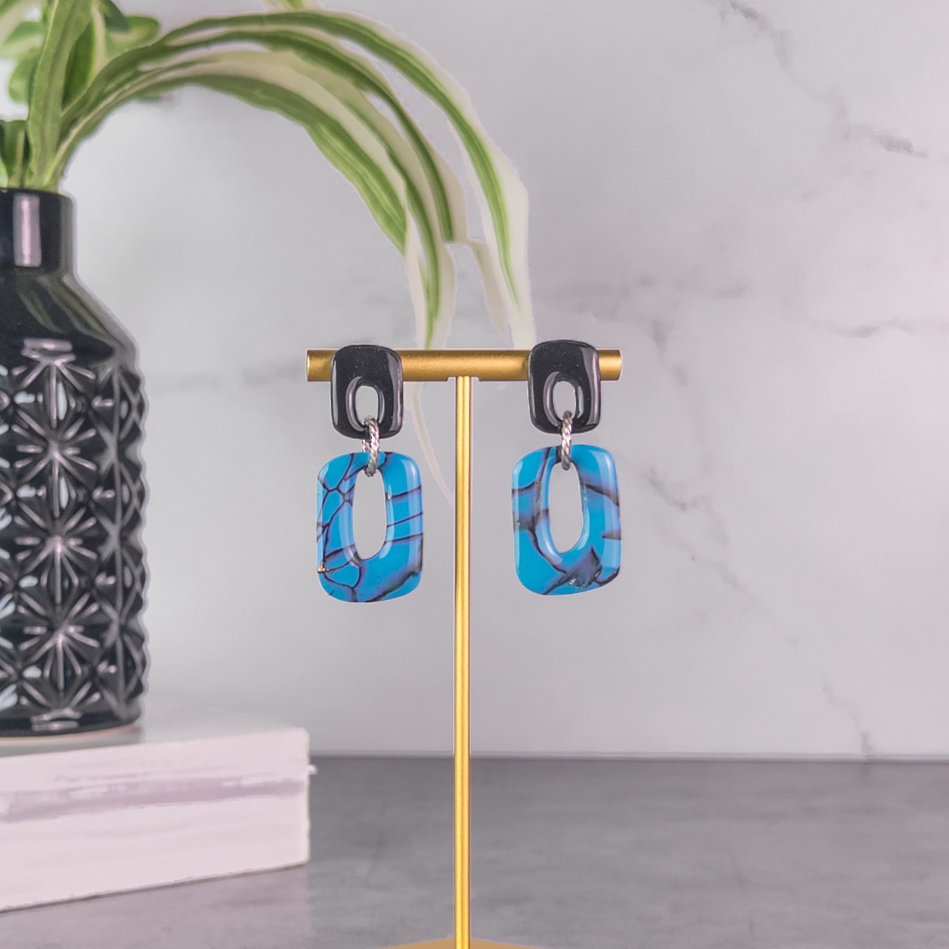 Brooke Faux Turquoise Square Dangle Earrings