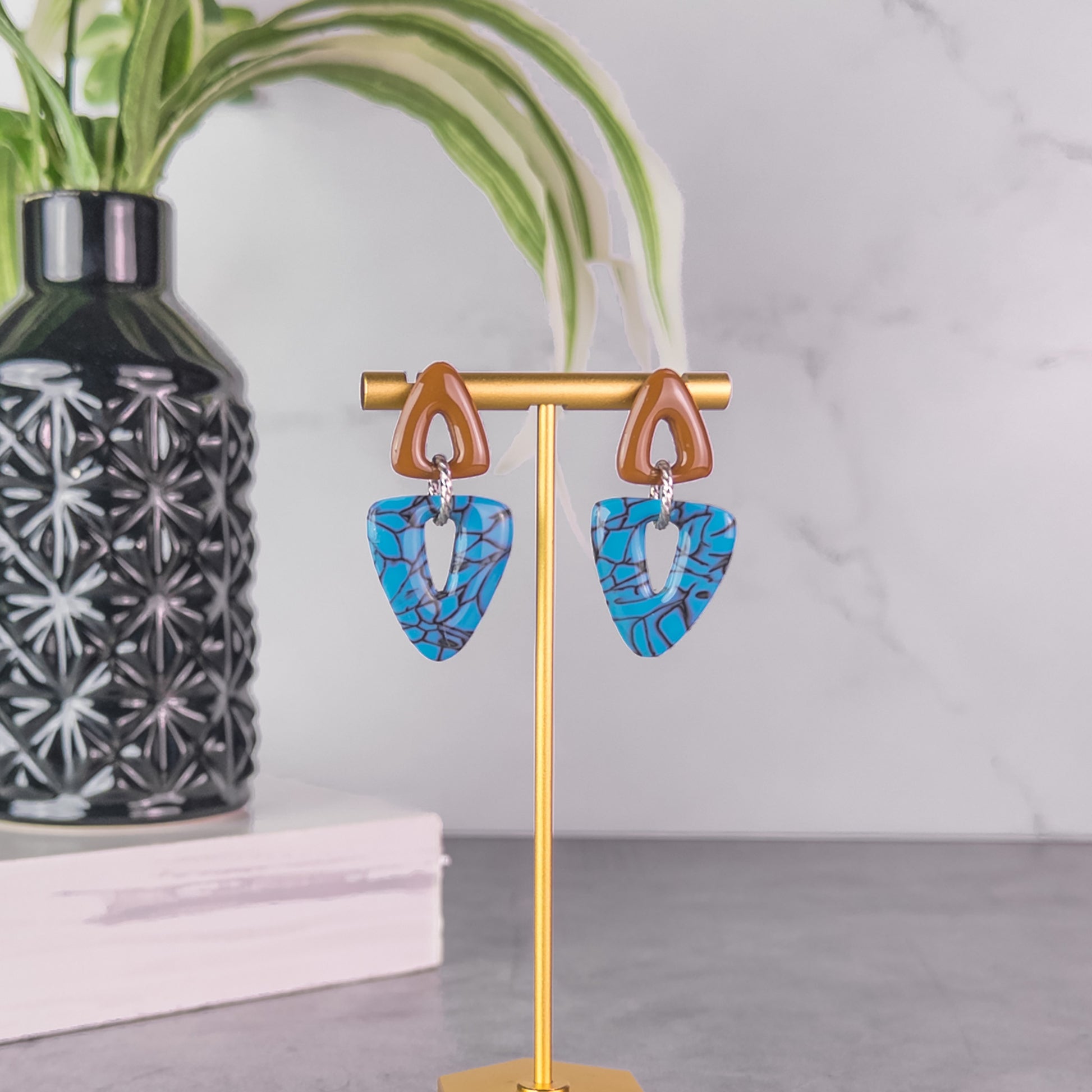 Brooke Faux Turquoise Triangle Dangle Earrings