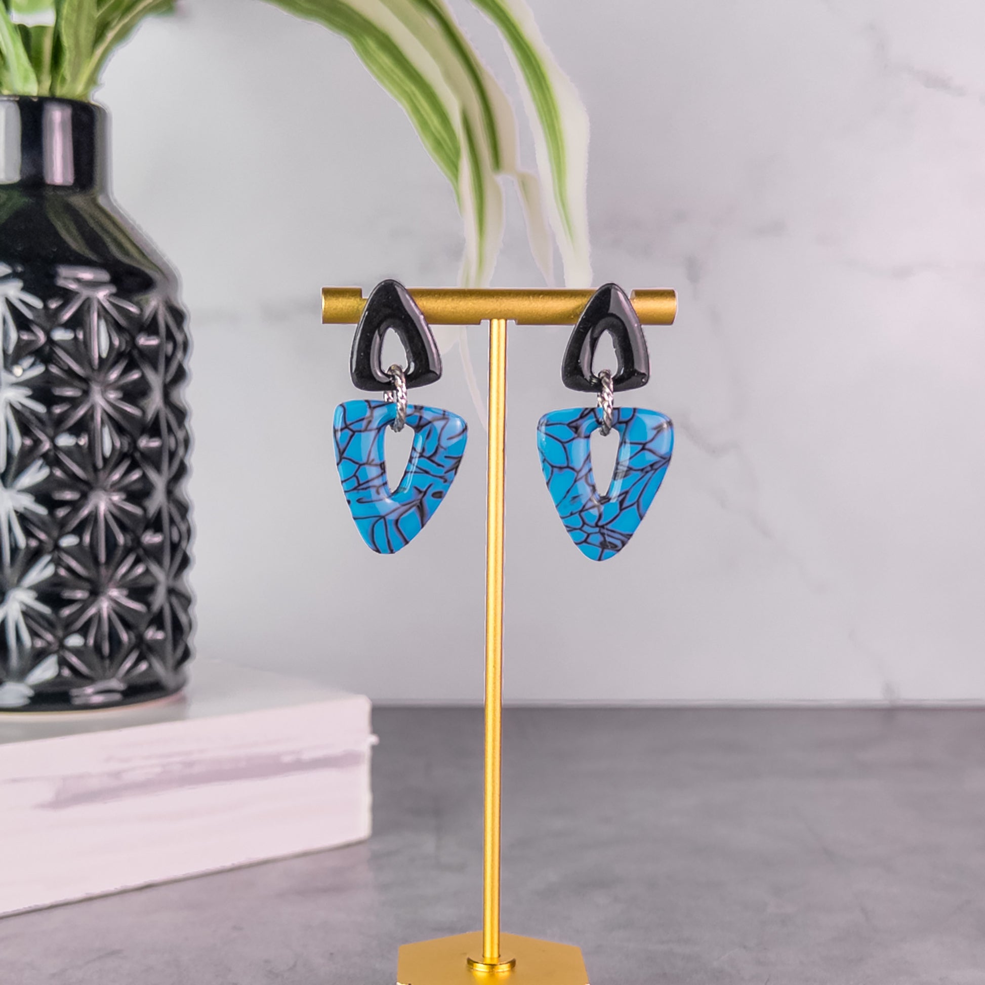 Brooke Faux Turquoise Triangle Dangle Earrings