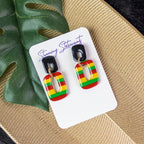 black history month juneteenth black red green yellow abstract large statement dangle lightweight multicolored festive earrings