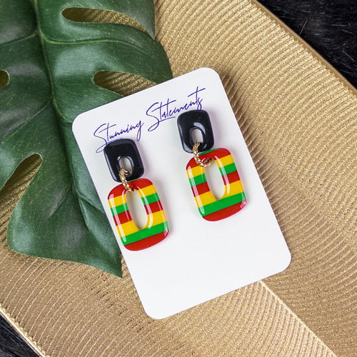 black history month juneteenth black red green yellow abstract large statement dangle lightweight multicolored festive earrings