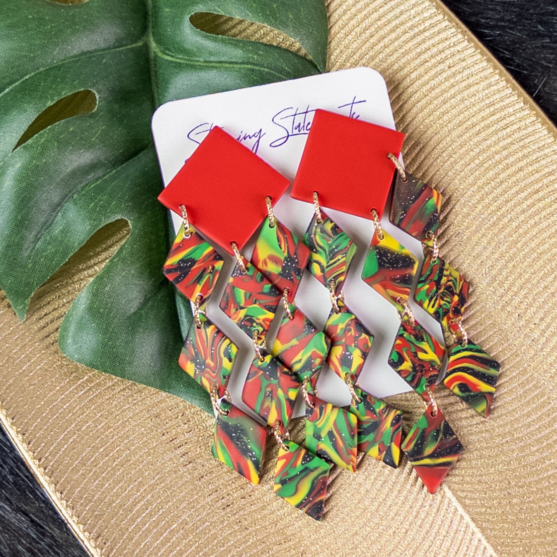 black history month juneteenth black red green yellow abstract large statement dangle lightweight multicolored festive earringsfestive earrings