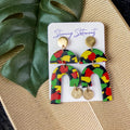 black history month juneteenth black red green yellow abstract large statement dangle lightweight multicolored festive earrings