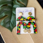 black history month juneteenth black red green yellow abstract large statement dangle lightweight multicolored festive earrings