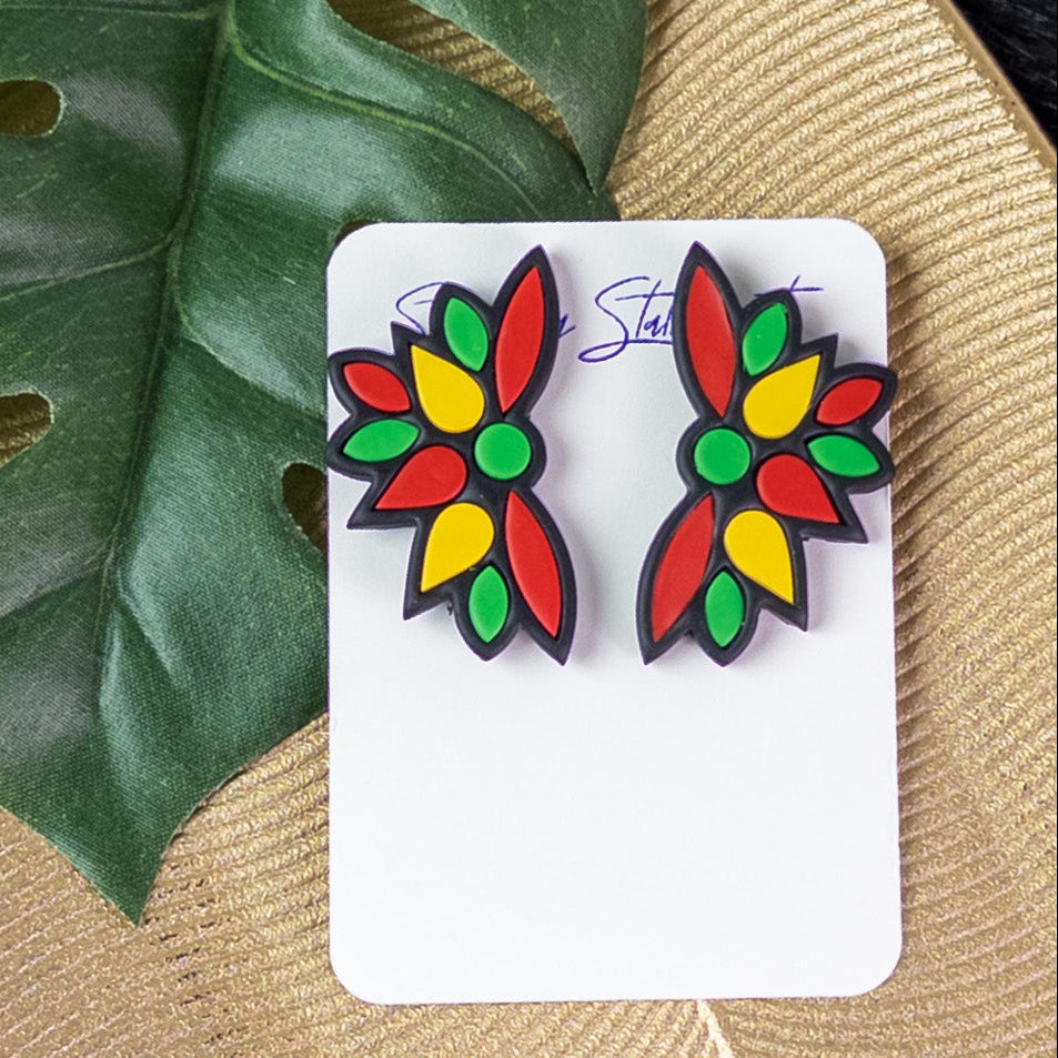 black history month juneteenth black red green yellow abstract large statement lightweight multicolored festive stud earrings