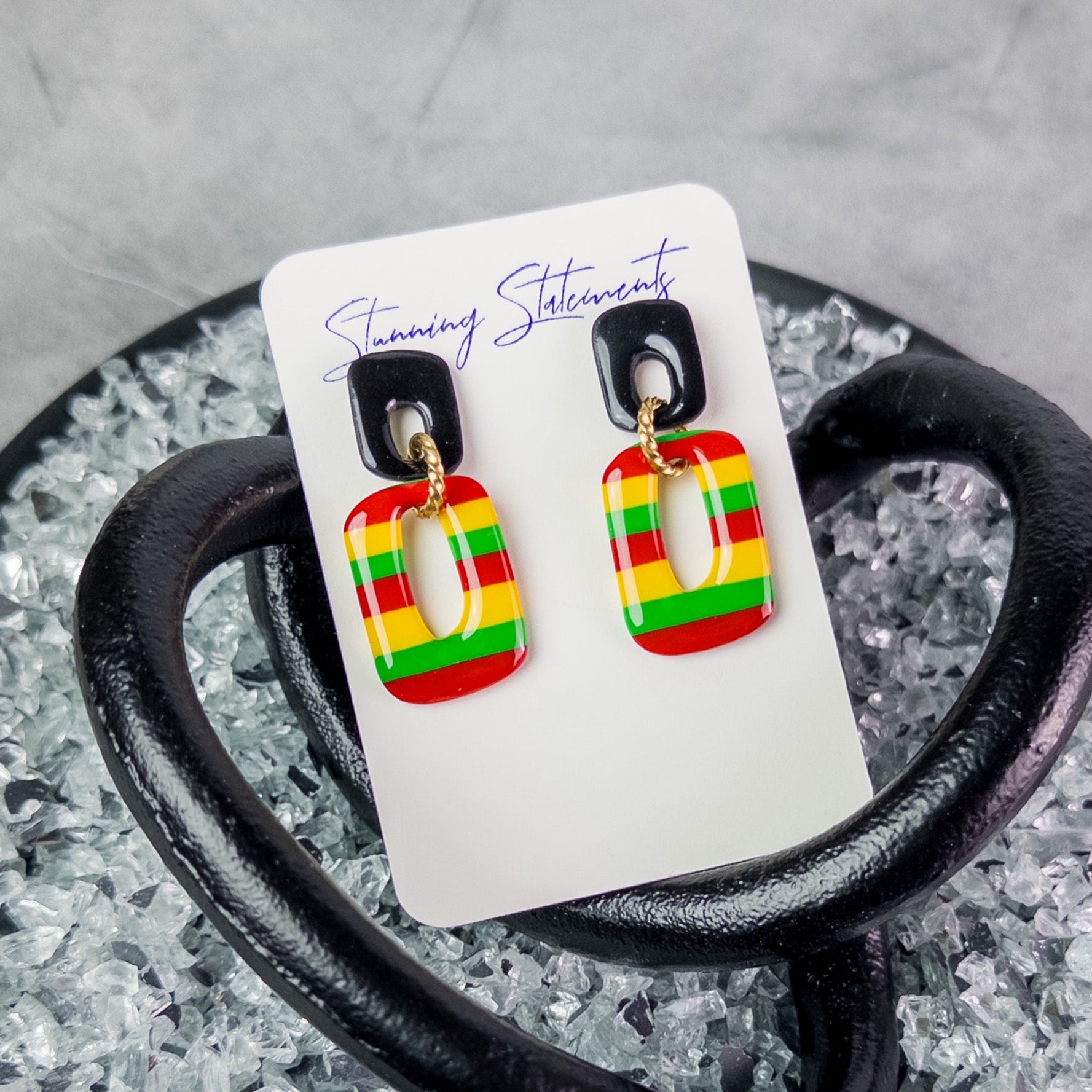 black history month juneteenth black red green yellow abstract large statement dangle lightweight multicolored festive earrings