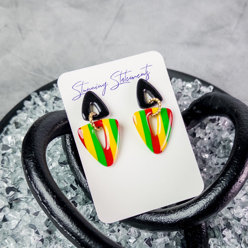 black history month juneteenth black red green yellow abstract large statement dangle lightweight multicolored festive earrings