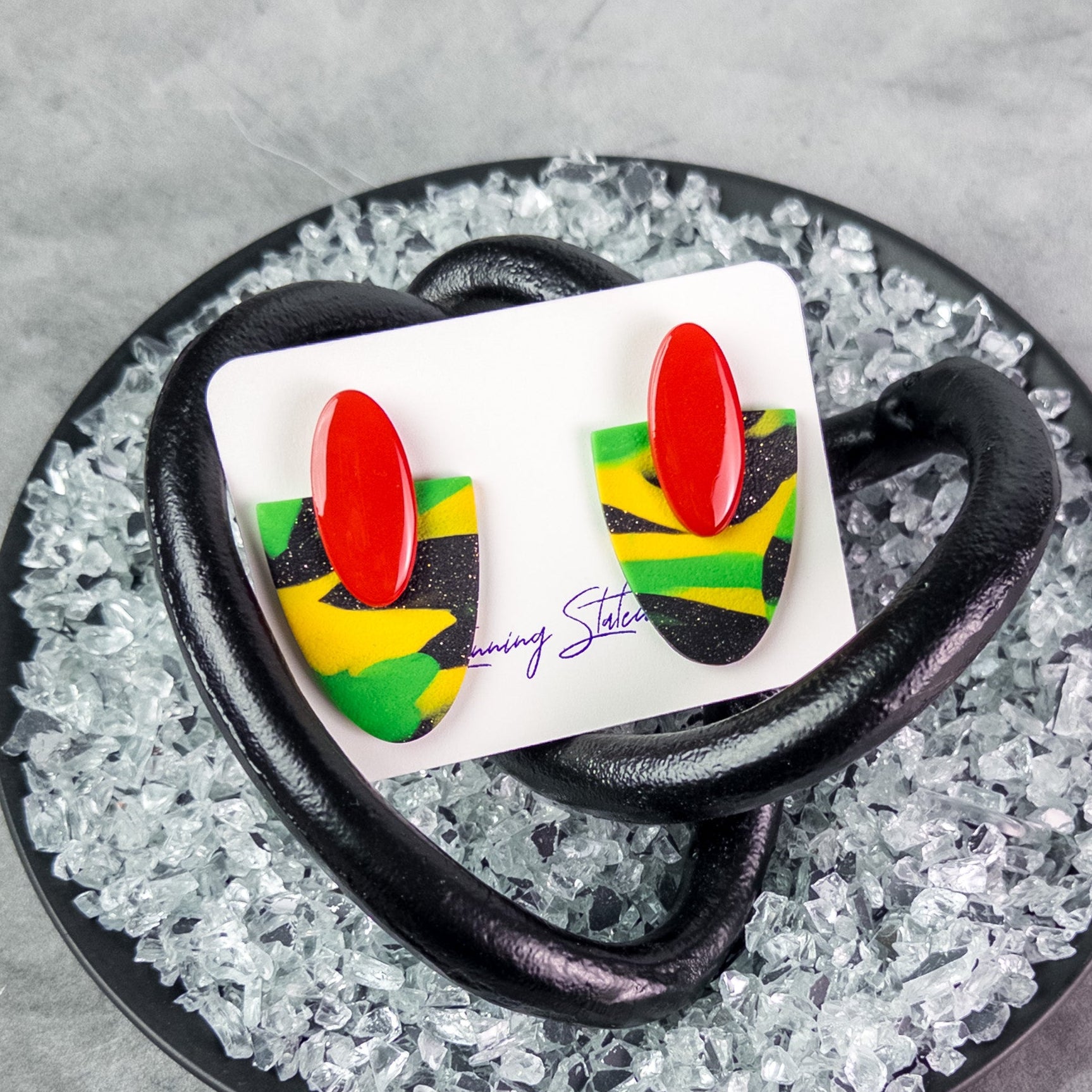 black history month juneteenth black red green yellow abstract large statement dangle lightweight multicolored festive stud earrings