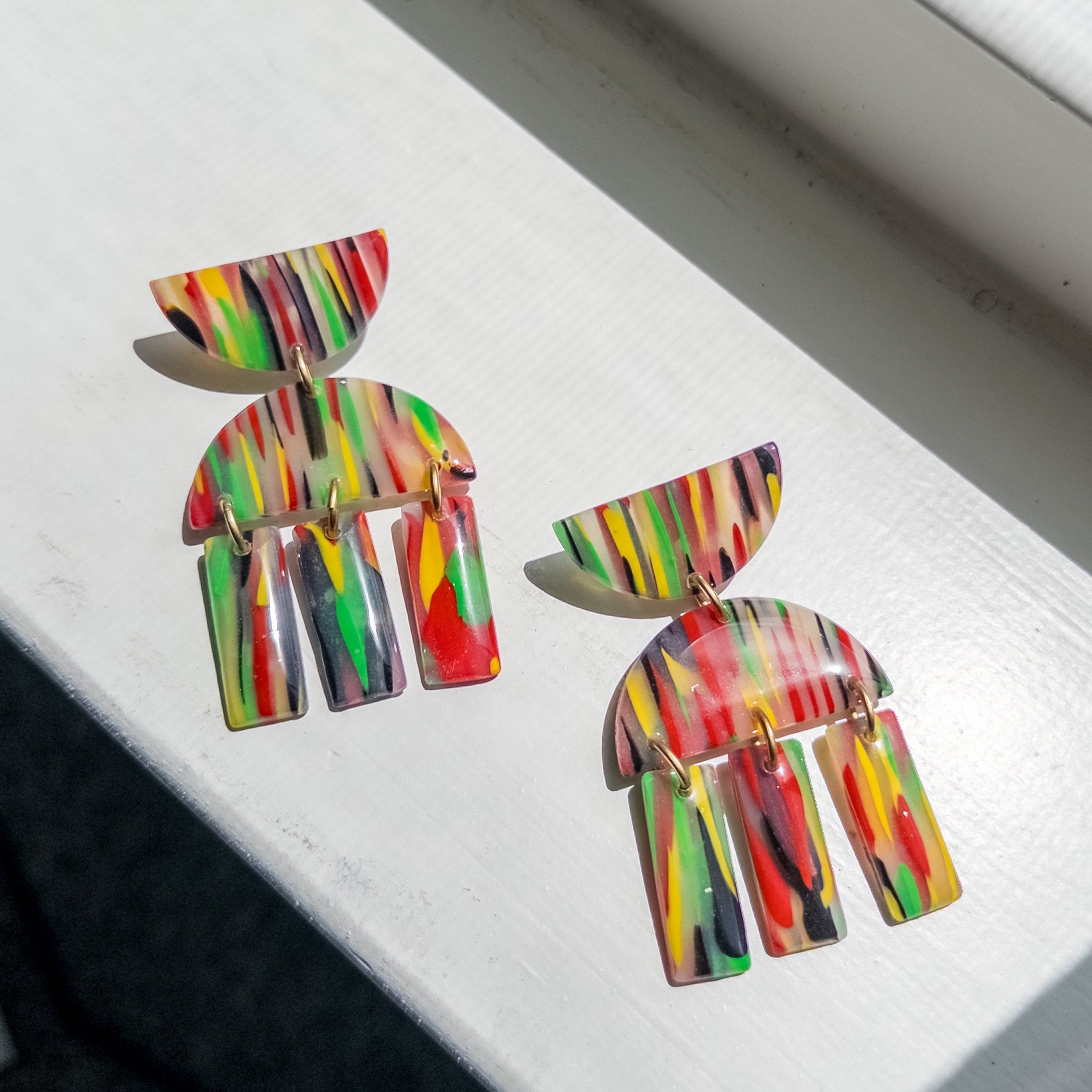 black history month juneteenth black red green yellow abstract large statement dangle lightweight multicolored festive earrings