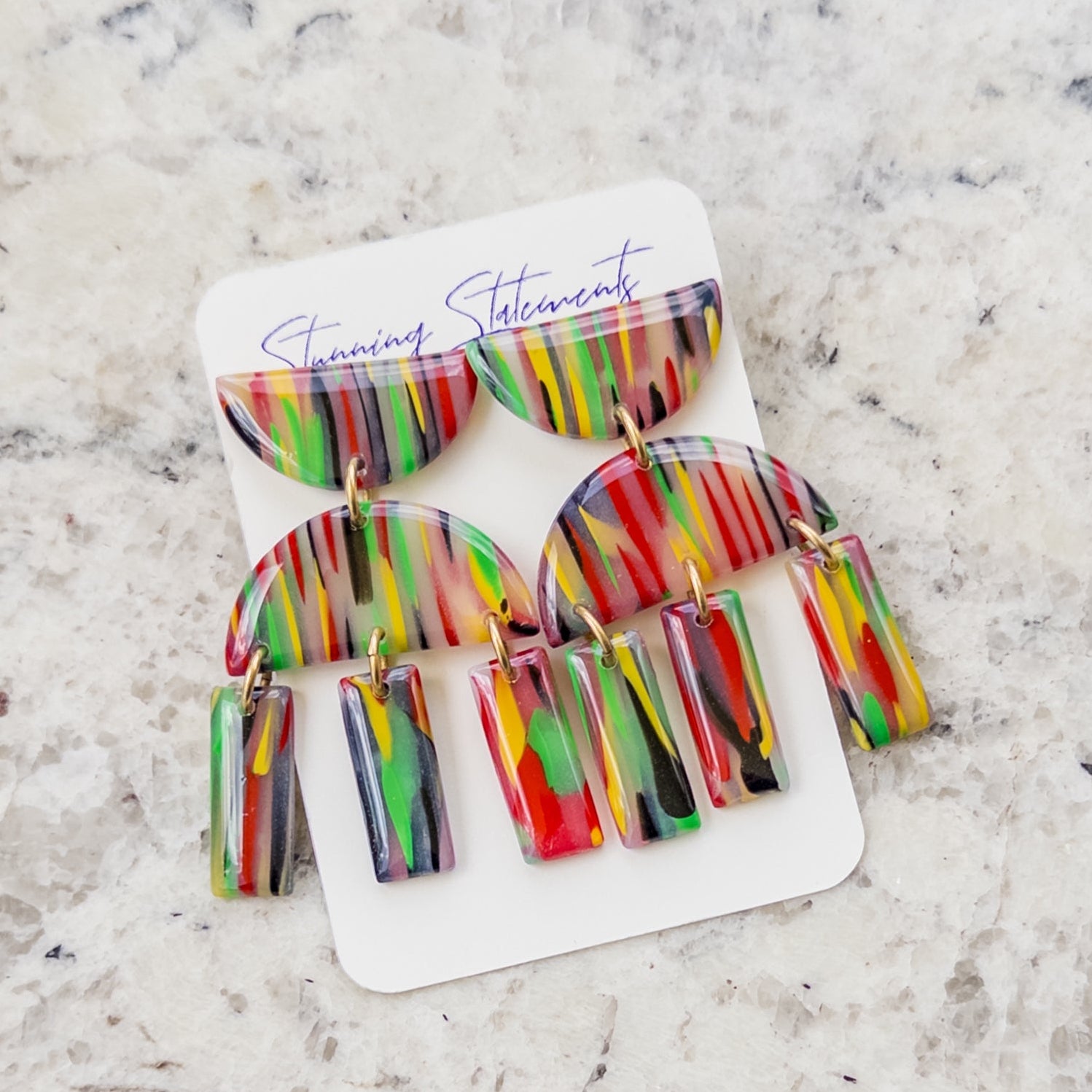 black history month juneteenth black red green yellow abstract large statement dangle lightweight multicolored festive earrings