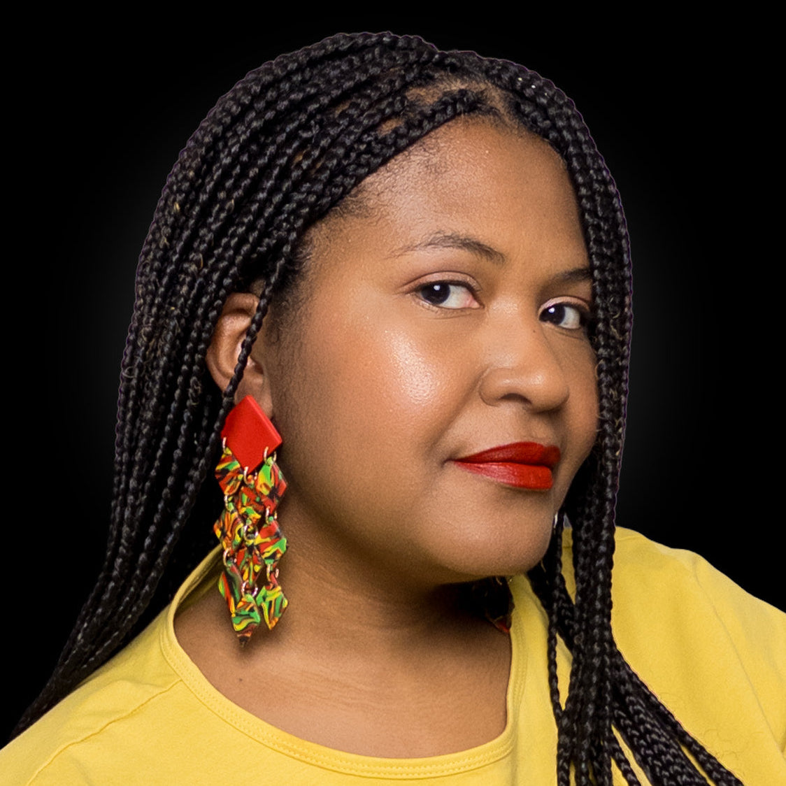 black history month juneteenth black red green yellow abstract large statement dangle lightweight multicolored festive earrings