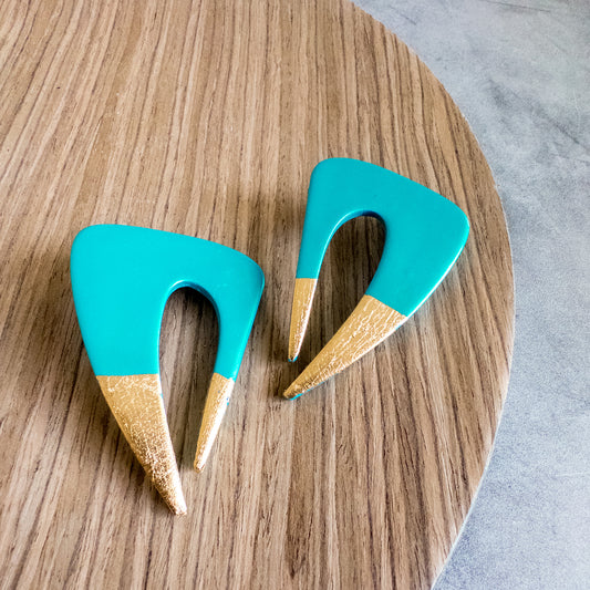 stunning statements oversized large stud turquoise bold vibrant gold clay earring