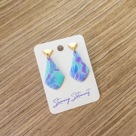 stunning statements clay lightweight shiny glossy gold blue purple mint earrings
