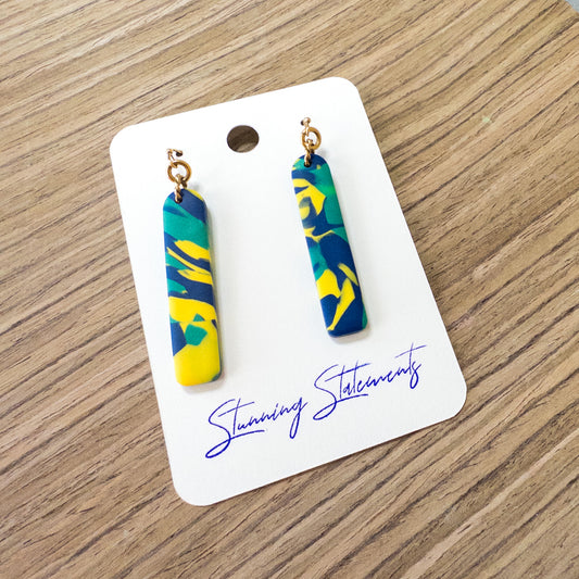 stunning statements long dangle rectangle colorful bold bright vibrant vacation summer clay earrings