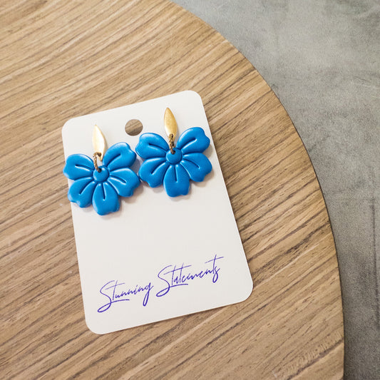 stunning statements gold blue flower dangle lightweight handmade earrings