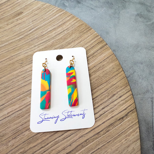 stunning statements long dangle rectangle colorful bold bright vibrant vacation summer clay earrings