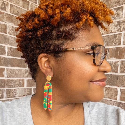 stunning statements clay lightweight long colorful bright bold arch simple orange nina dangle swirl multi colored earrings