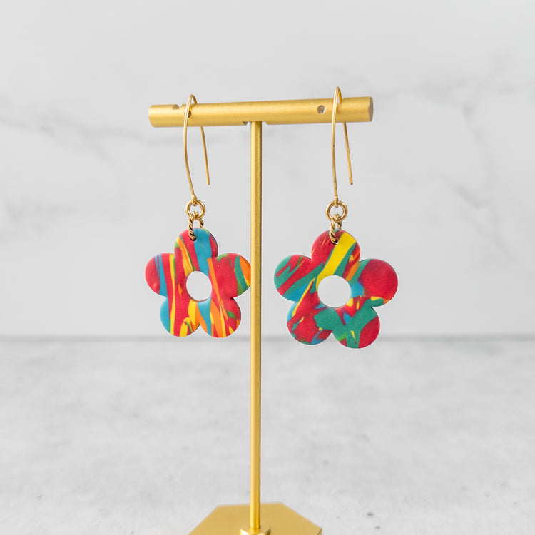 stunning statements multicolored marble swirl threader flower earrings