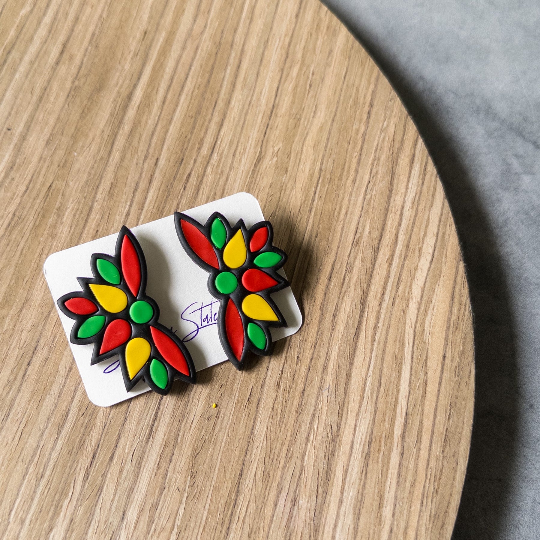 black history month juneteenth black red green yellow abstract large statement lightweight multicolored festive stud earrings