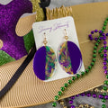 stunning statements clay mardi gras lightweight statement festive glitter shiny purple green gold oval earrings