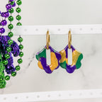 stunning statements clay mardi gras lightweight statement glitter shiny purple green gold abstract hoop earrings