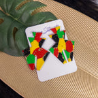 black history month juneteenth black red green yellow abstract large statement stud lightweight multicolored festive earrings 