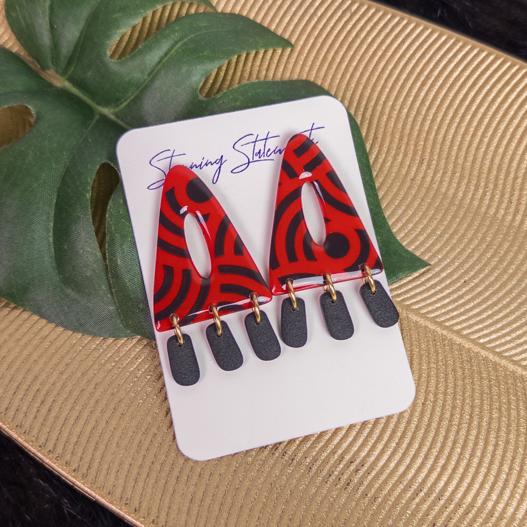 black history month juneteenth black red green yellow abstract large statement dangle lightweight multicolored festive earrings